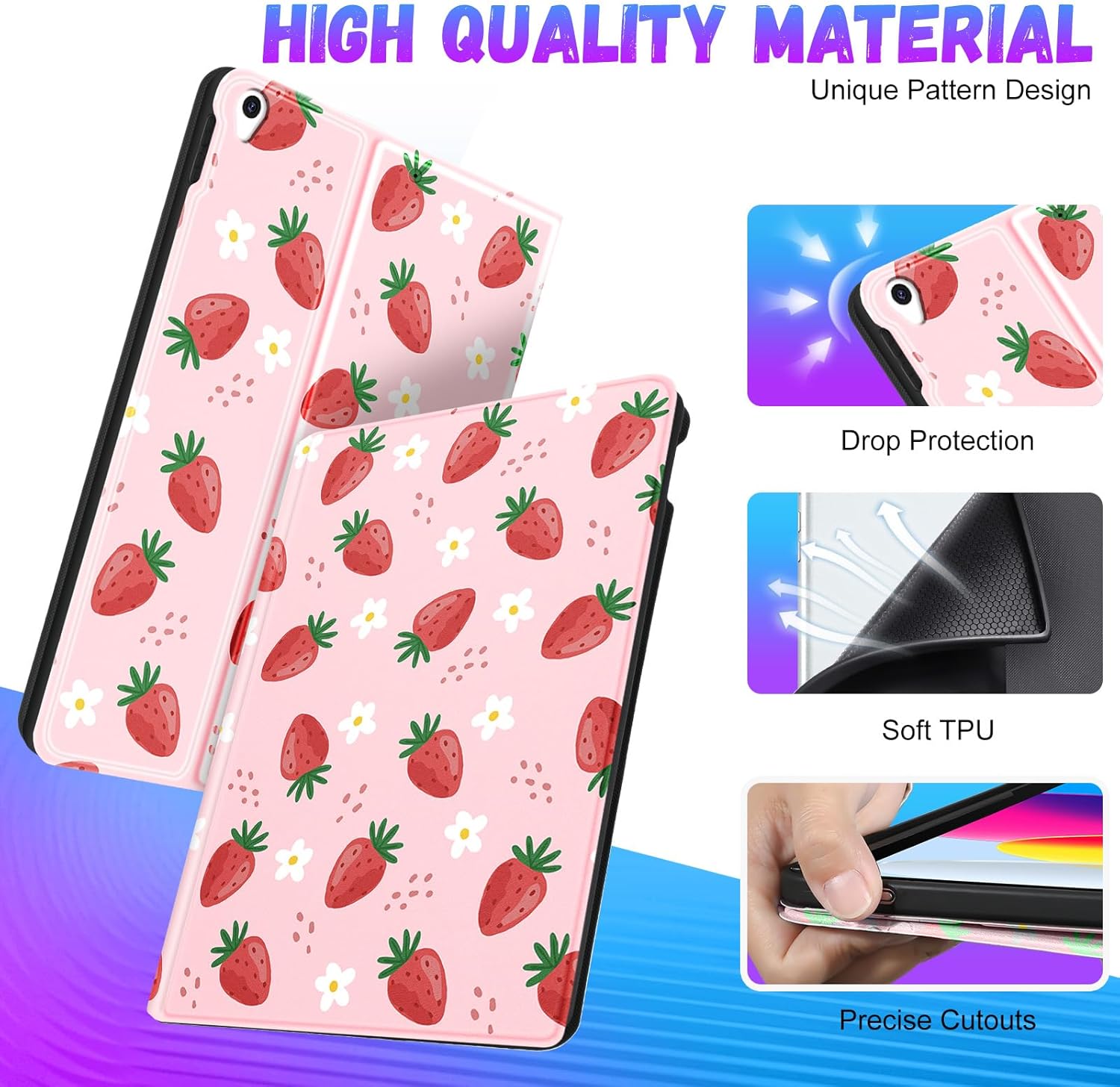 Uppuppy for iPad Air 3rd Generation Case, for Apple iPad Pro 10.5 Inch Case Cute Kids Girls Women Girly Kawaii Teens Strawberry Pretty Unique Design Cover for iPad Air 3 Gen 2019, Pro 10.5 Cases