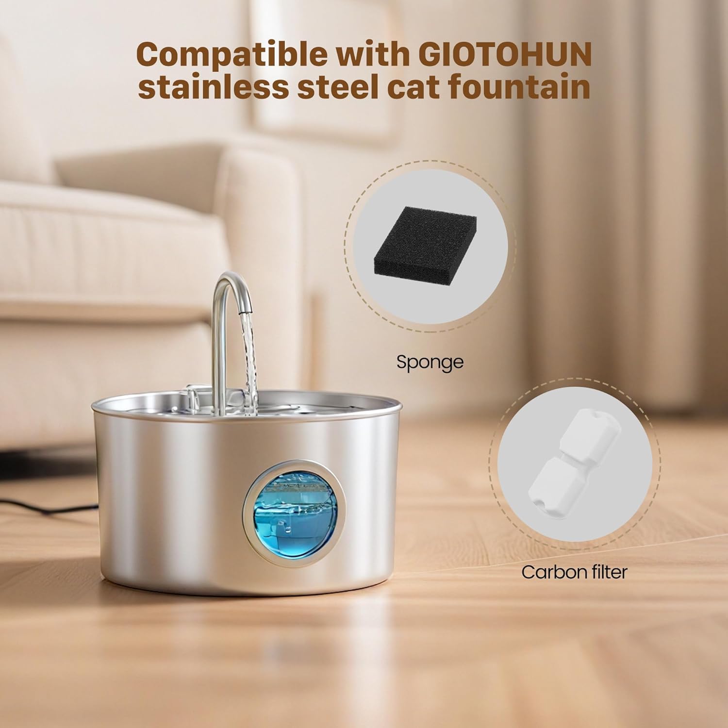 GIOTOHUN Filters for Cat Water Fountain: 40 Cat Water Fountains Filter - 20 Carbon Filters & 20 Foam Filters - Suitable for GIOTOHUN Stainless Steel Cat Fountain S11