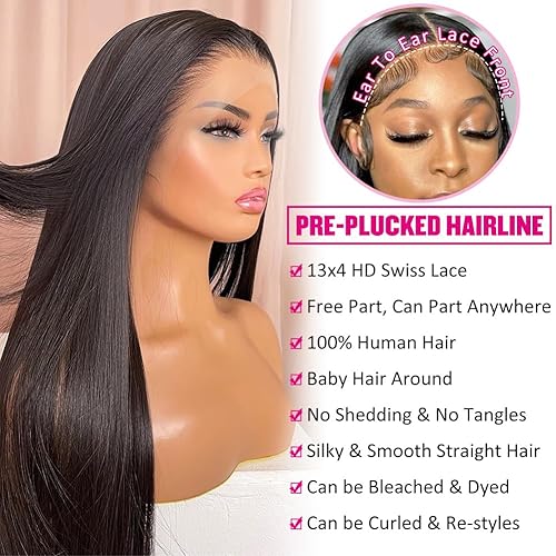 Miniatura 4 de Iris Queen Pelucas de cabello humano lacio HD con encaje frontal de 13 x 4, predepiladas, densidad 12A, 180, cabello humano virgen brasileño,