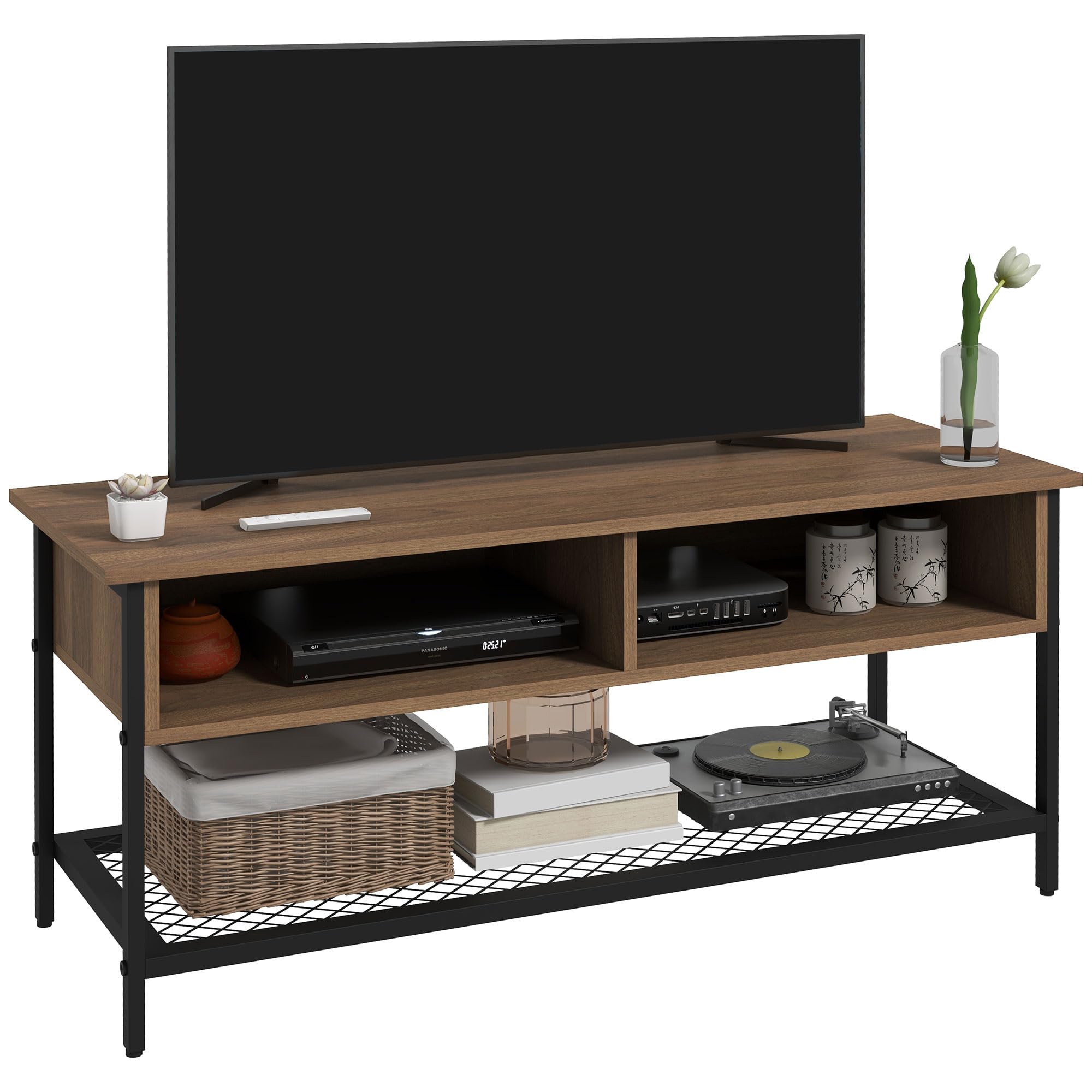HOMCOM Mobile Porta TV fino 48" in Stile Industriale, Mobile Basso con Ripiani in Legno e Acciaio, 110x40x48cm, Marrone e Nero