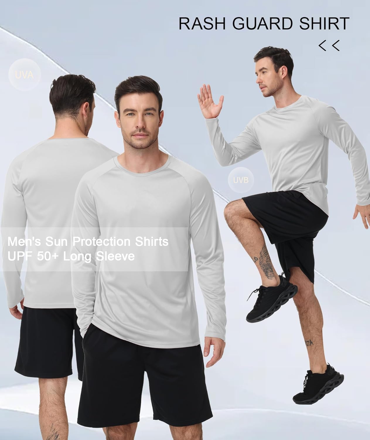 3 Pack Long Sleeve Shirts for Men UPF 50+ UV Sun Protection Shirts Moisture Wicking Rash Guard Workout Gym Swim - Image 4