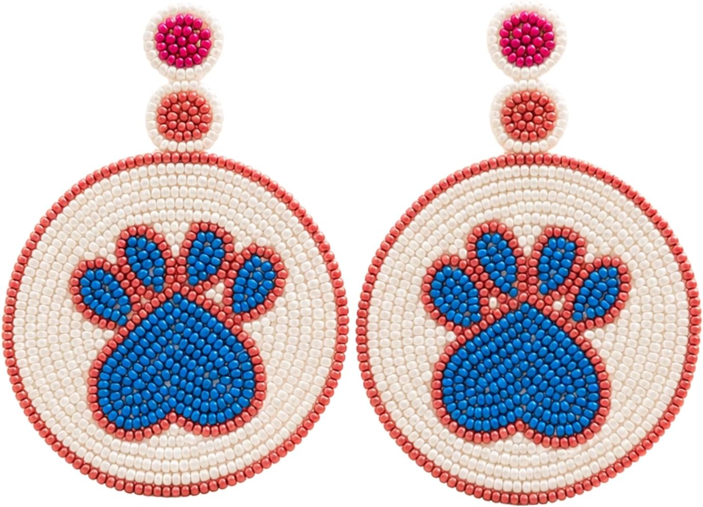 Handmade Beaded Paw Print Earrings for Women, Cute Dog Paw Statement Earrings, Seed Bead Dangle Earrings, Pet Lover Jewelry, Colorful Boho Earrings, Animal Lover Gift, Lightweight Fashion Accessories