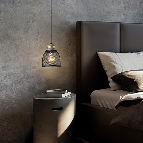 Miniatura 7 de ADCTHOME Lámpara colgante industrial moderna con hormigón y metal negro, lámpara colgante negra para isla de cocina para dormitorio, comedor,