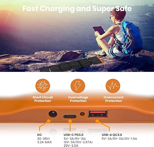 Miniatura 3 de FlexSolar Panel solar plegable de 60 W, cargador solar portátil con puerto USB-CUSB-A QC3.0DC 20-28V, panel solar impermeable IP67 para caravana,