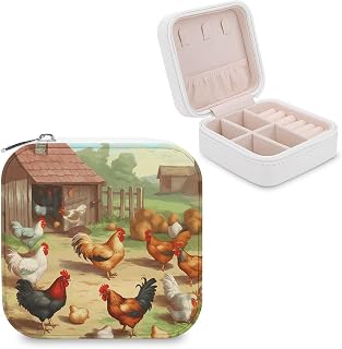 Small Travel Jewelry Case for Women Portable Compact Jewelry Organizer Box | Roast Chicken Hen Farm Jewelry Box Mini Cute Jewelry Storage Holder for Rings Earrings Necklace Bracelet Bangle
