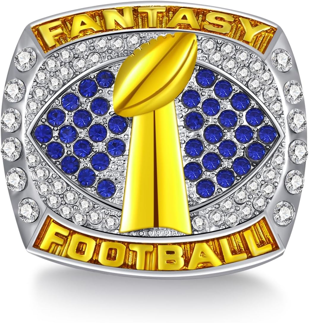 MVP Fantasy Football Championship Ring with Wooden Box League Champion Trophy Rings Premium Award for Winner