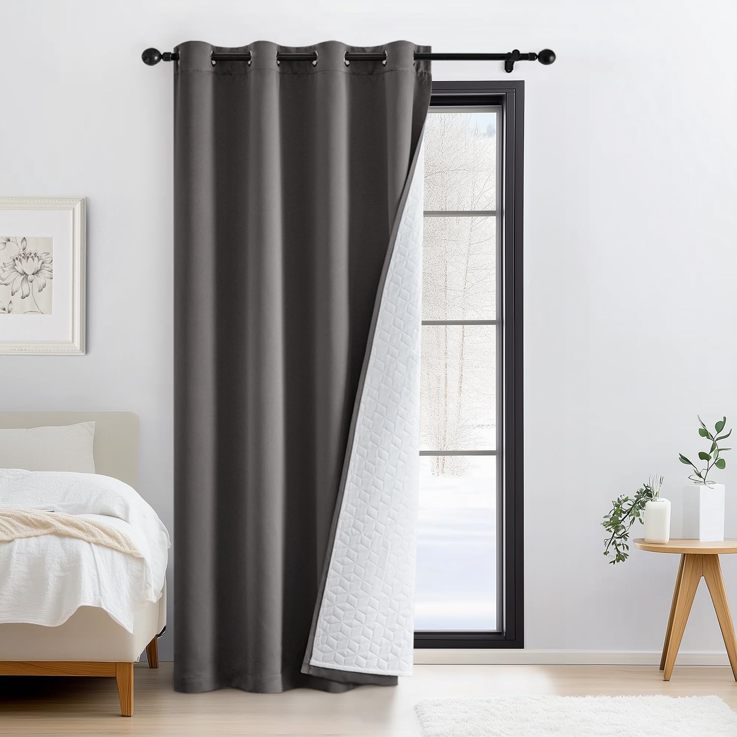 Woaboy Rideaux Occultant Thermiques Isolant 132x200 cm Gris | Rideaux anti Froid et Chaleur Rideau Hiver de Porte Interieur Rideau Salon Fenetre Extensible Lot de 1