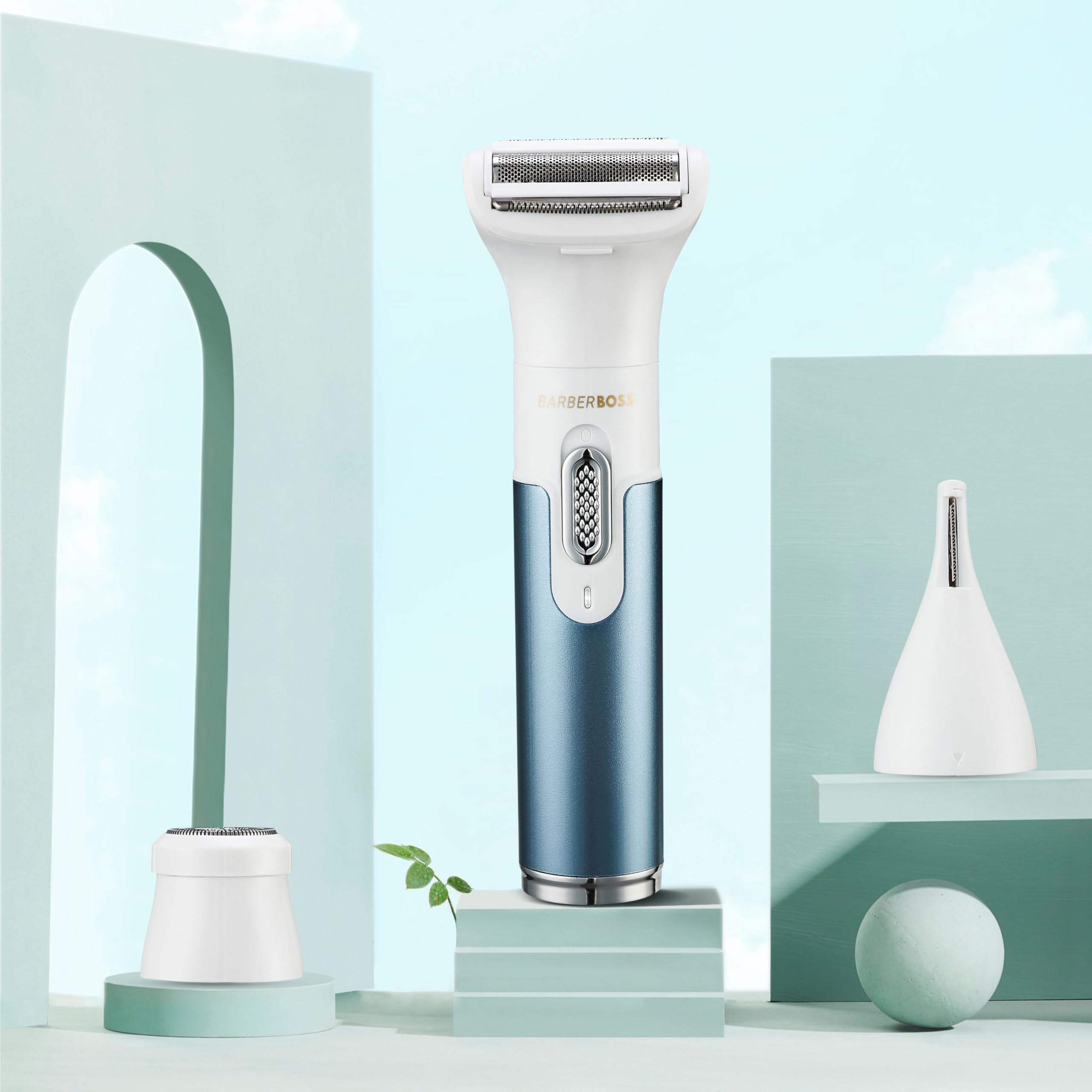 BarberBoss Elektrorasierer Damen, Wiederaufladbare 3-in-1 Schnurlose Haarentfernung, Damen-Trimmer für Gesicht, Körper & Bikini, Kompakter Groomer mit 3 Präzisionsköpfen, USB-Aufladung