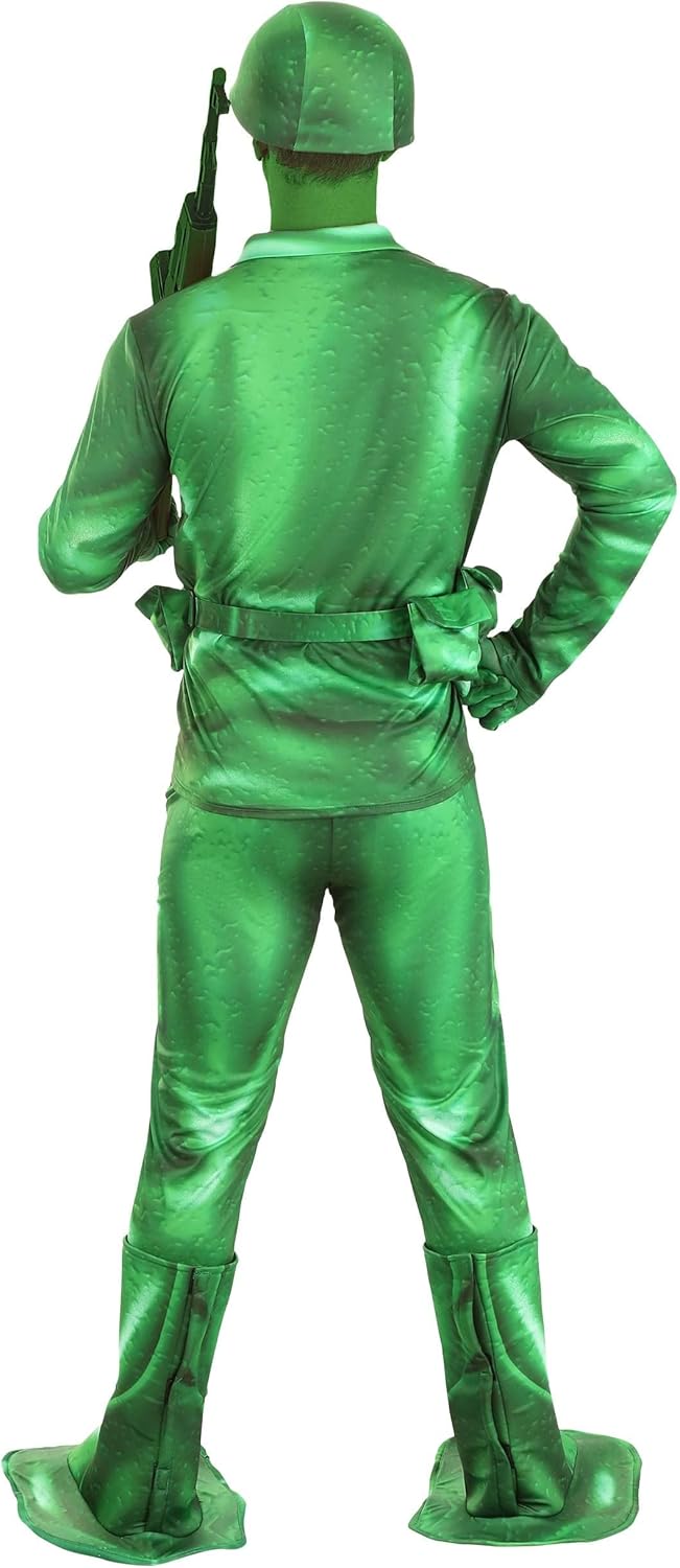 Mens Green Army Man Halloween Costume | Adult Complete Toy Soldier Outfit with Helmet, Gloves, Belt & Boot Covers - Image 3