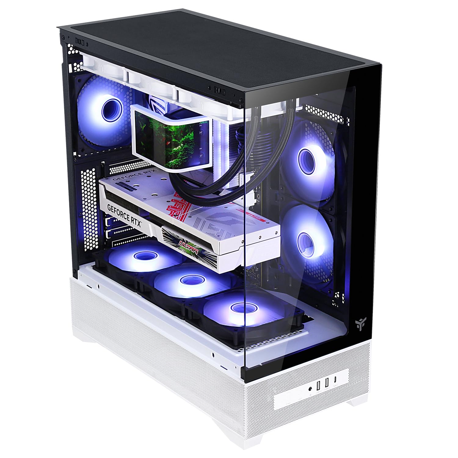 Itek Case Gaming SHOWBUI 37WB – Tower ATX con 3 Ventole ARGB 12 cm, USB-C, 2x USB 3.0 e Pannelli Laterale & Frontale in Vetro Temp - Ed. Bianca e Nera