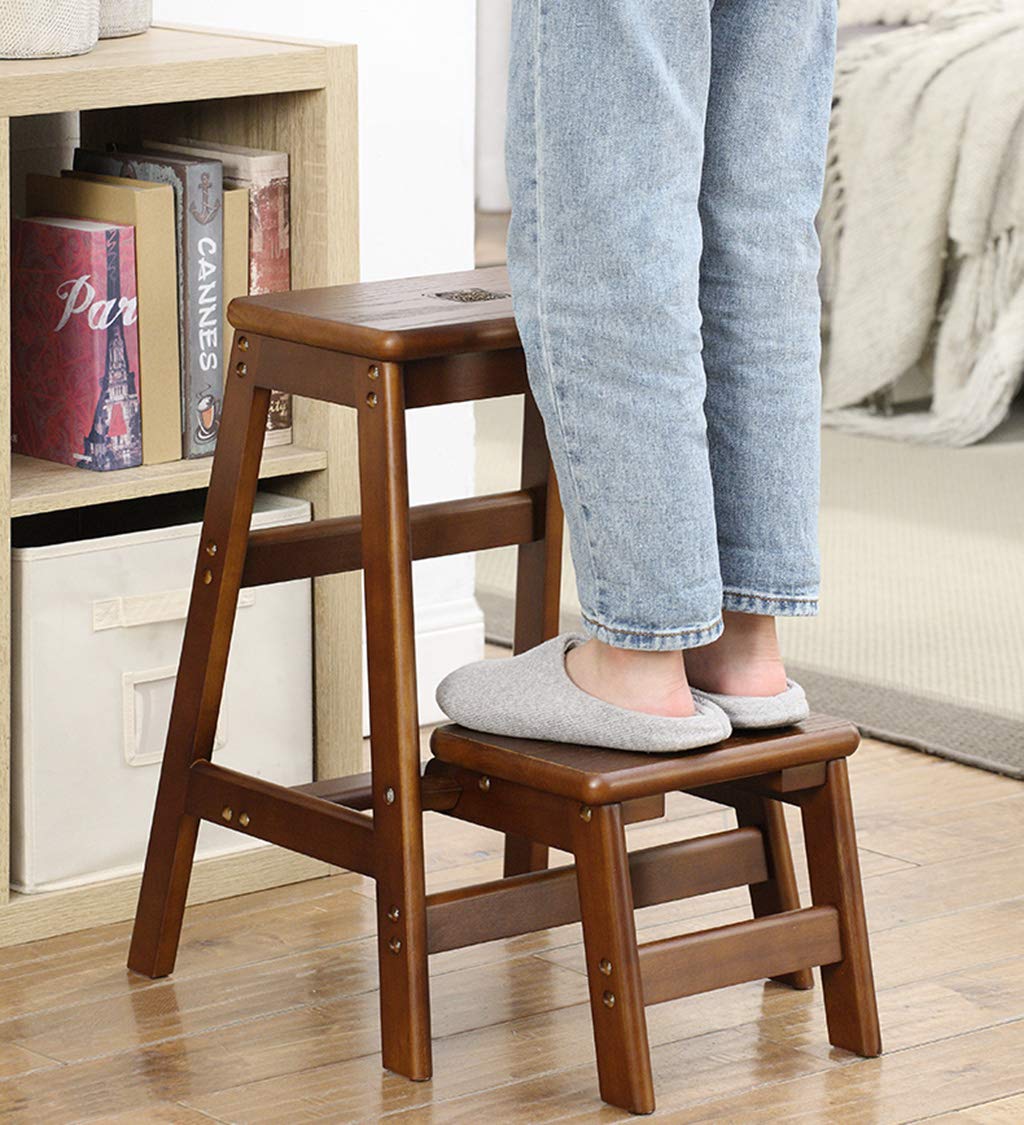 2 Pasos Taburete de Escalera Plegable Escalera Interior de Madera Silla de Cocina Taburete de Paso para Adultos Niños Multifuncional Flor Rack/Banco de Zapatos, 150 kg
