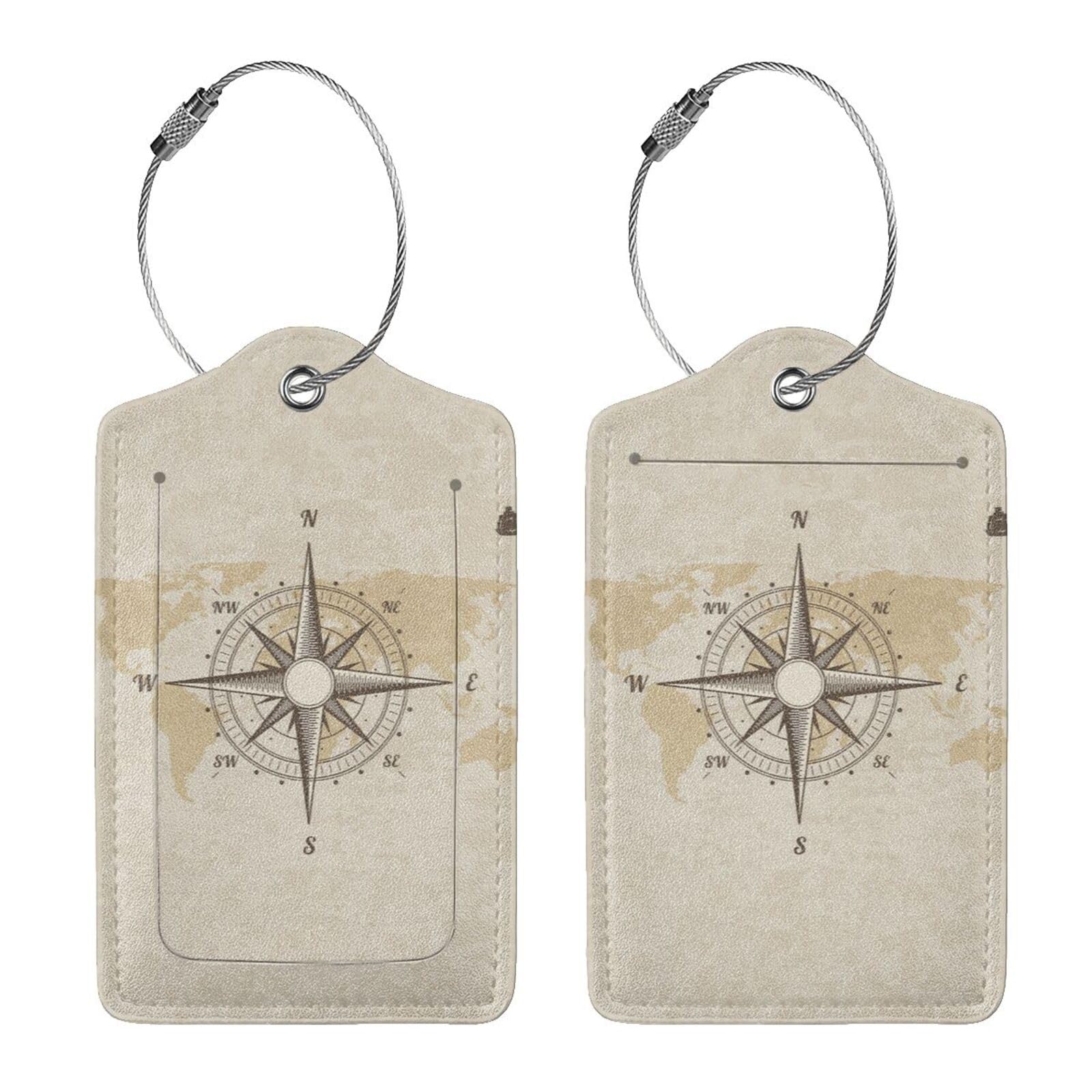 2 Pcs Retro Navigation Compass Luggage Tags for Suitcase, Unique Nautical Old World Map Travel Gifts for Privacy Cover ID Label with Stainless