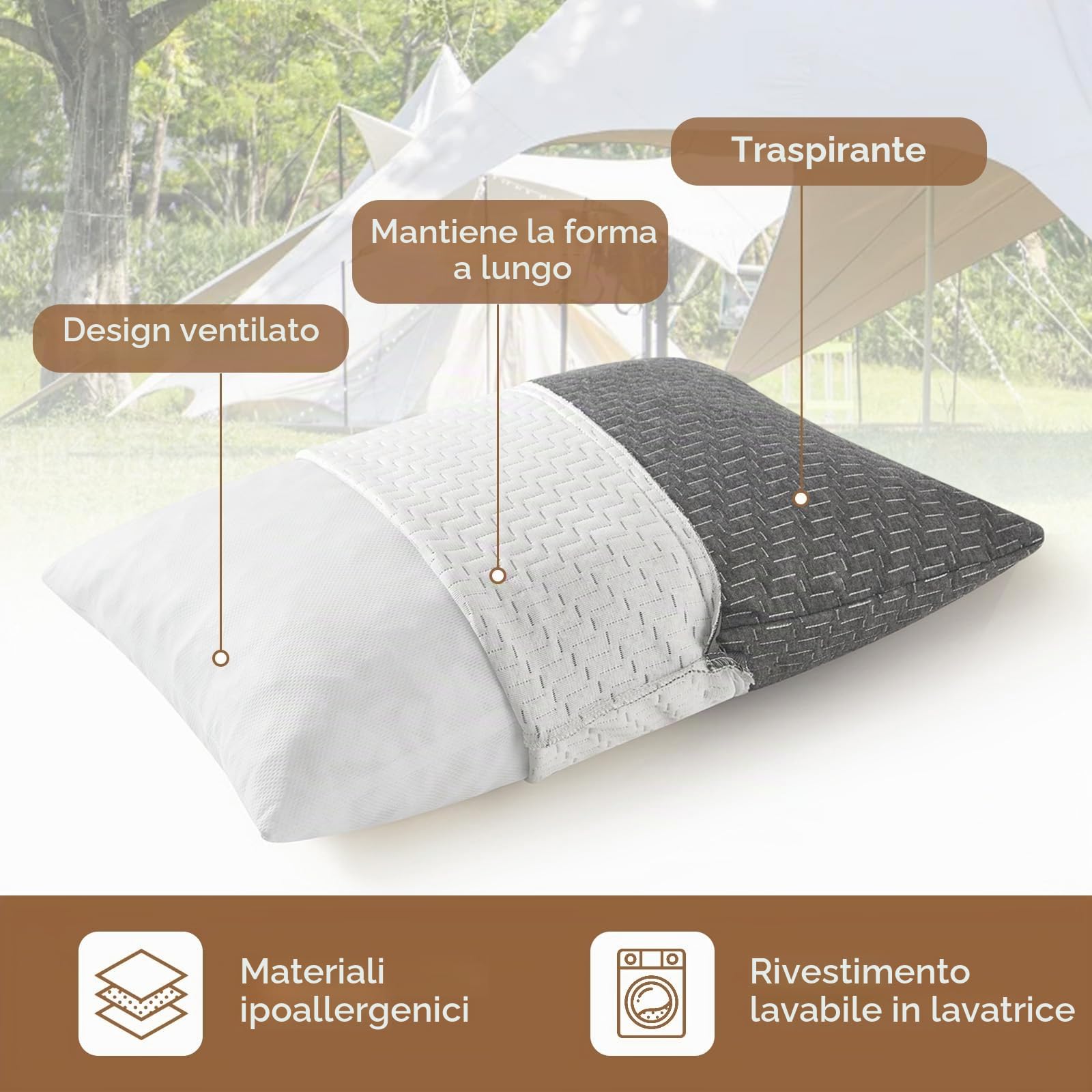 Cuscino da campeggio da viaggio, piccolo cuscino in memory foam, comprimibile, rigido, traspirante, ideale per escursioni, aereo e auto