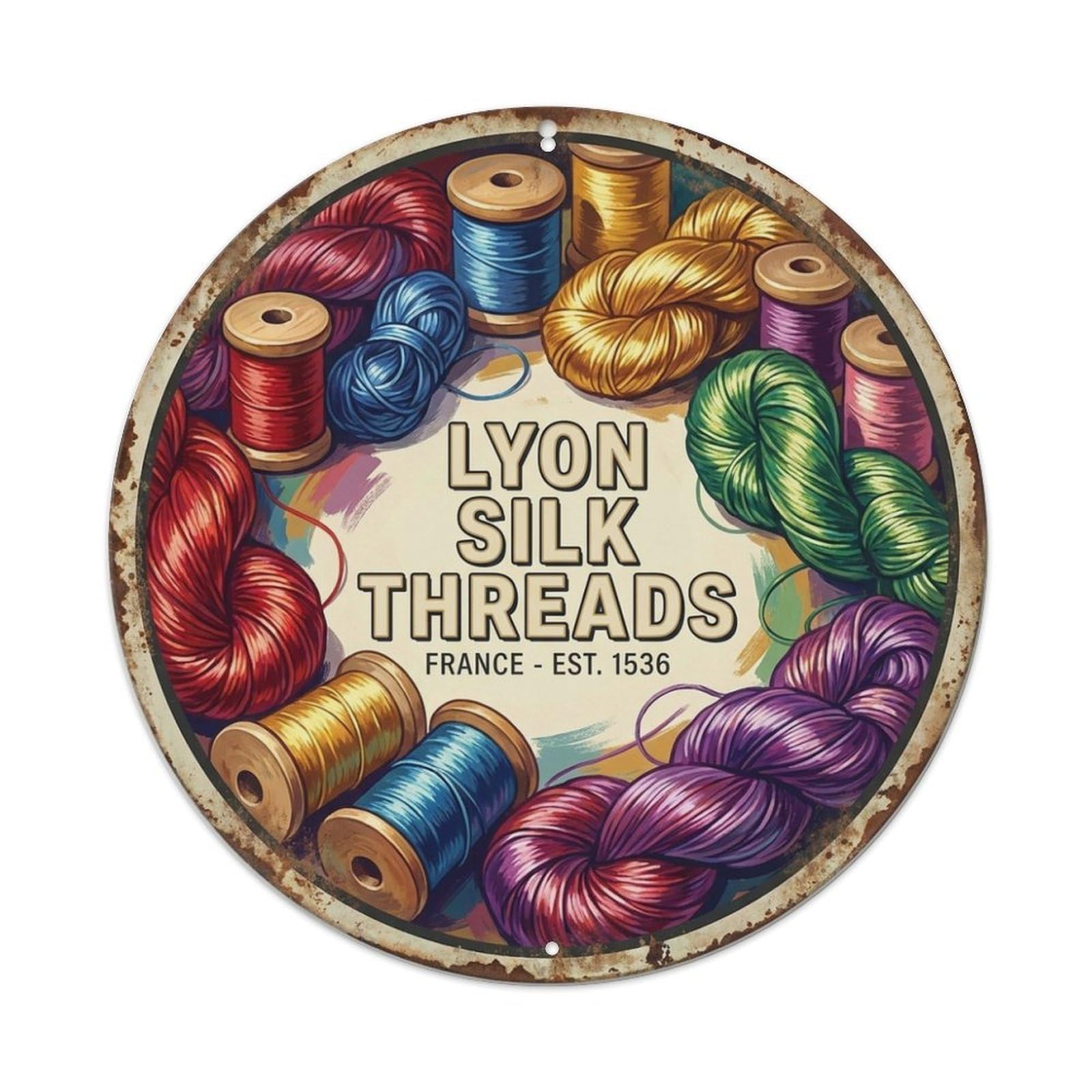 Silk Threads Lyon France Textile Heritage Metal Tin Sign