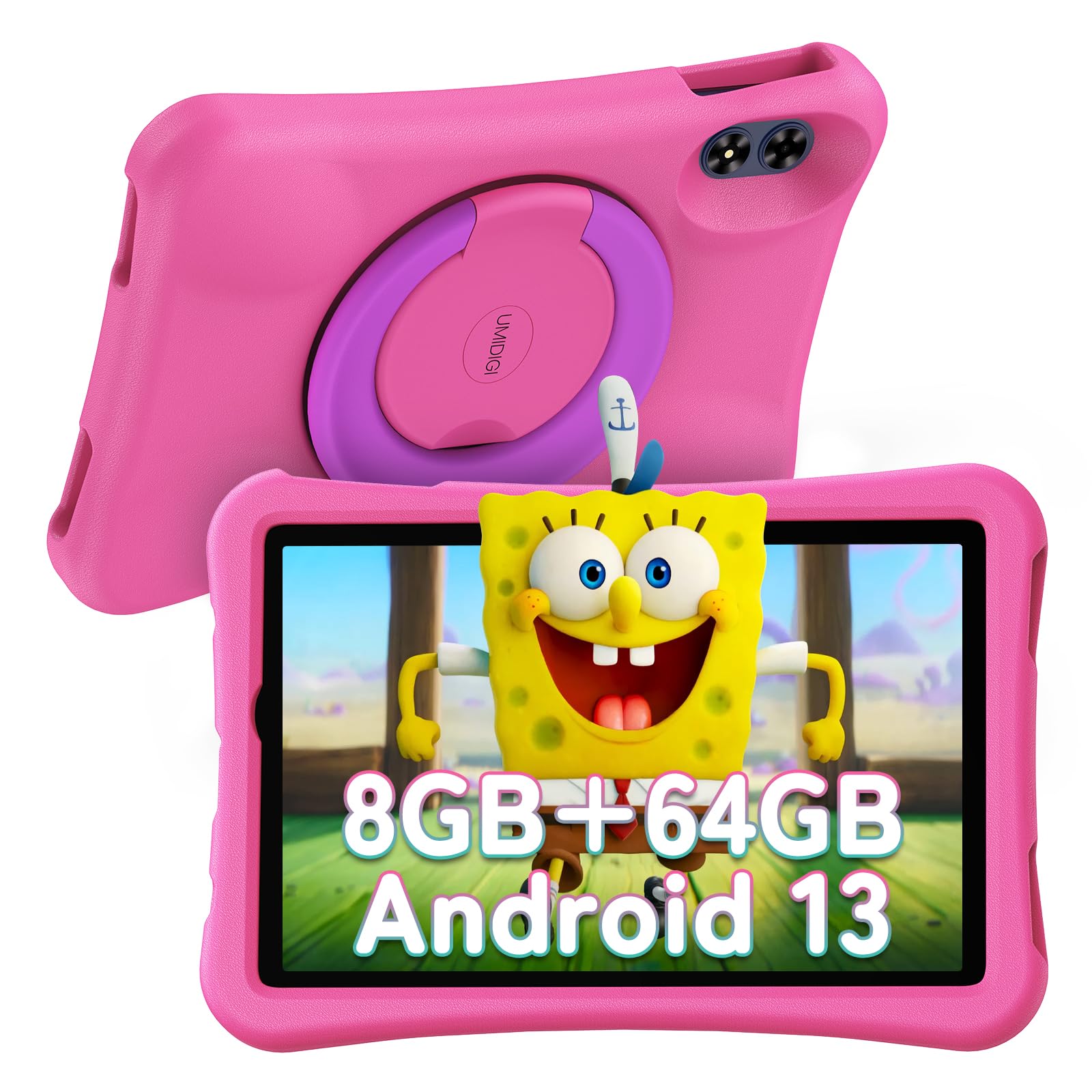 UMIDIGI Kids Tablet 10.1 Inch, Tablet for Kids Android 13, G2 Tab Kids Tablets, (4+4)GB+64GB/TF 1TB,WiFi 6/Bluetooth, Parental Controls Children Tablets, 6000mAh, 8MP Dual Camera, Kid-Proof Case, Pink