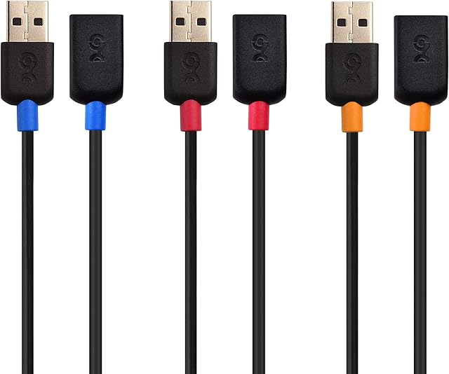 Cable Matters 3-Pack Short USB to USB Extension Cable (Male to Female USB Extender Lead) - 0.9m