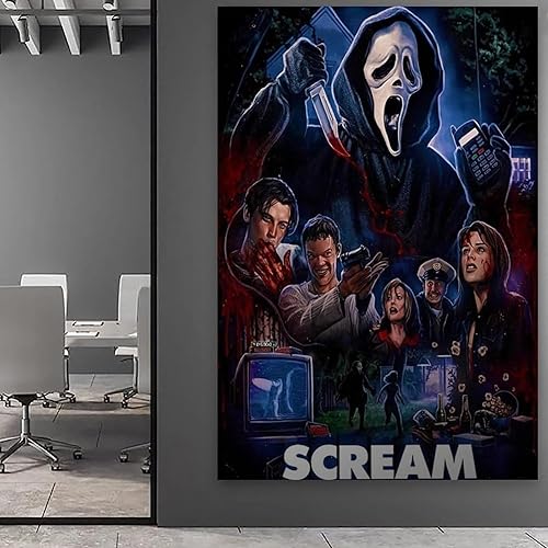 Miniatura 5 de BBOSCH Scream - Póster retro de película de terror, 18 x 12 pulgadas, sin marco, lienzo, decoración de sala de estar Estilo de marco,Estilo sin