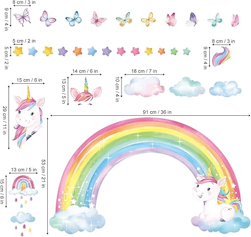 Miniatura 9 de decalmile Calcomanías de pared de arco iris, diseño de hada de mariposa, color rosa, calcomanías de pared para dormitorio de niñas, guardería, sala