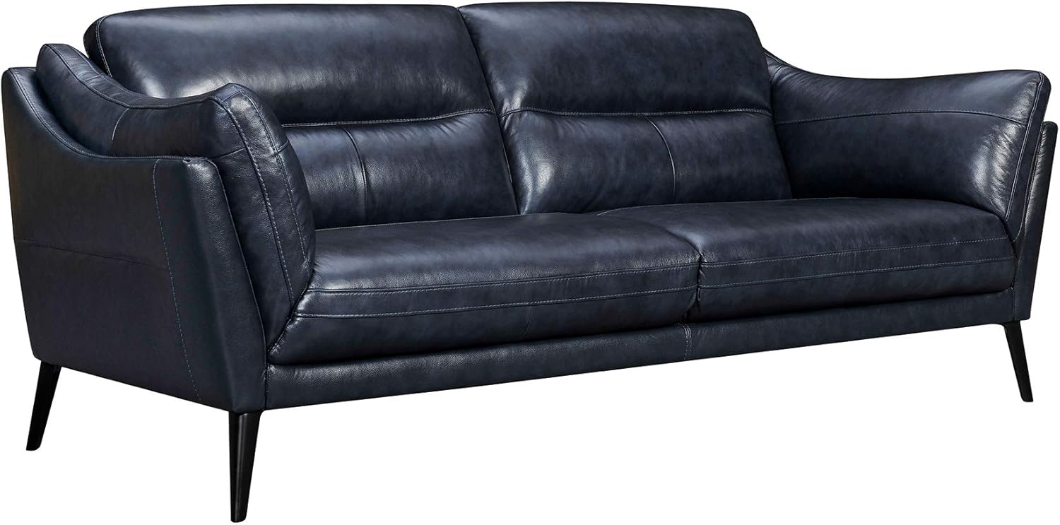 Armen Living Franz 87" Modern Blue Genuine Leather Sofa