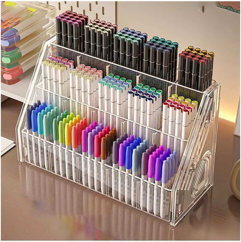Acrylic Pen Holder Display Stand - 3-5 Tier Clear Organizer for Markers, Pens, and Art Supplies, Perfect for Office Or Studio(33.3x24x35.7cm)