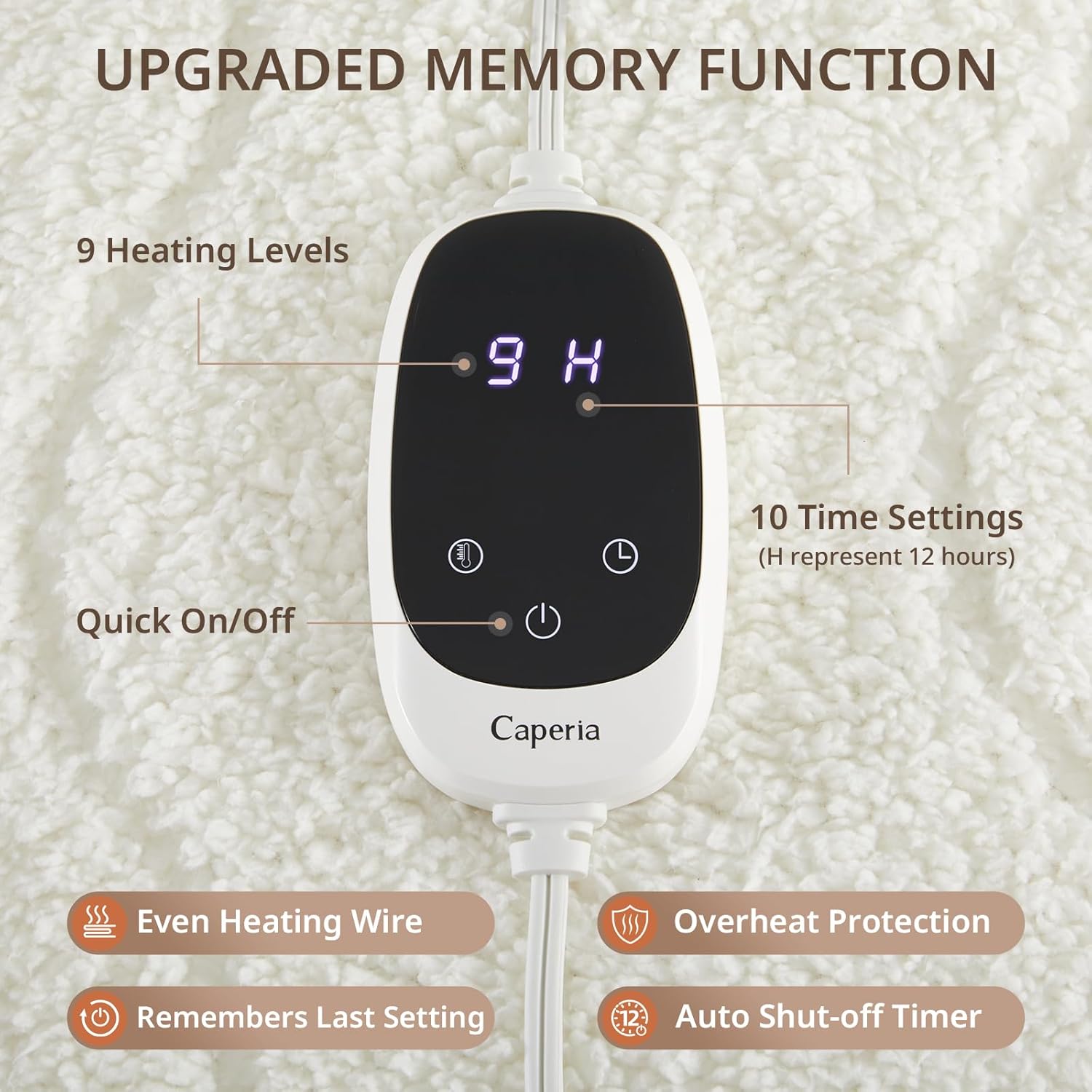 Heated Mattress Pad Twin XL, Electric Mattress Pad with 9 Heat Settings, Memory Function, Fast Heating, 1-12 Hours Auto Off, Deep Pocket, Machine Washable, 39"x 80", White - Image 3