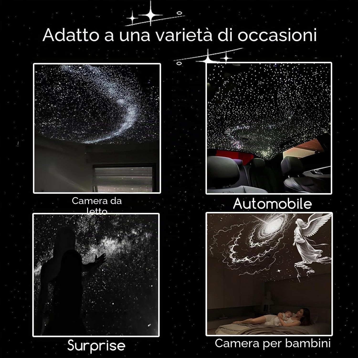 Proiettore Cielo Stellato USB,Proiettore Cielo Stellato e Luce Notturna 2 in 1, Lampada Galattica a LED orientabile a 360°, con filtri HD,Adjustable Brightness for Car and Bedroom Decoration (10pcs)