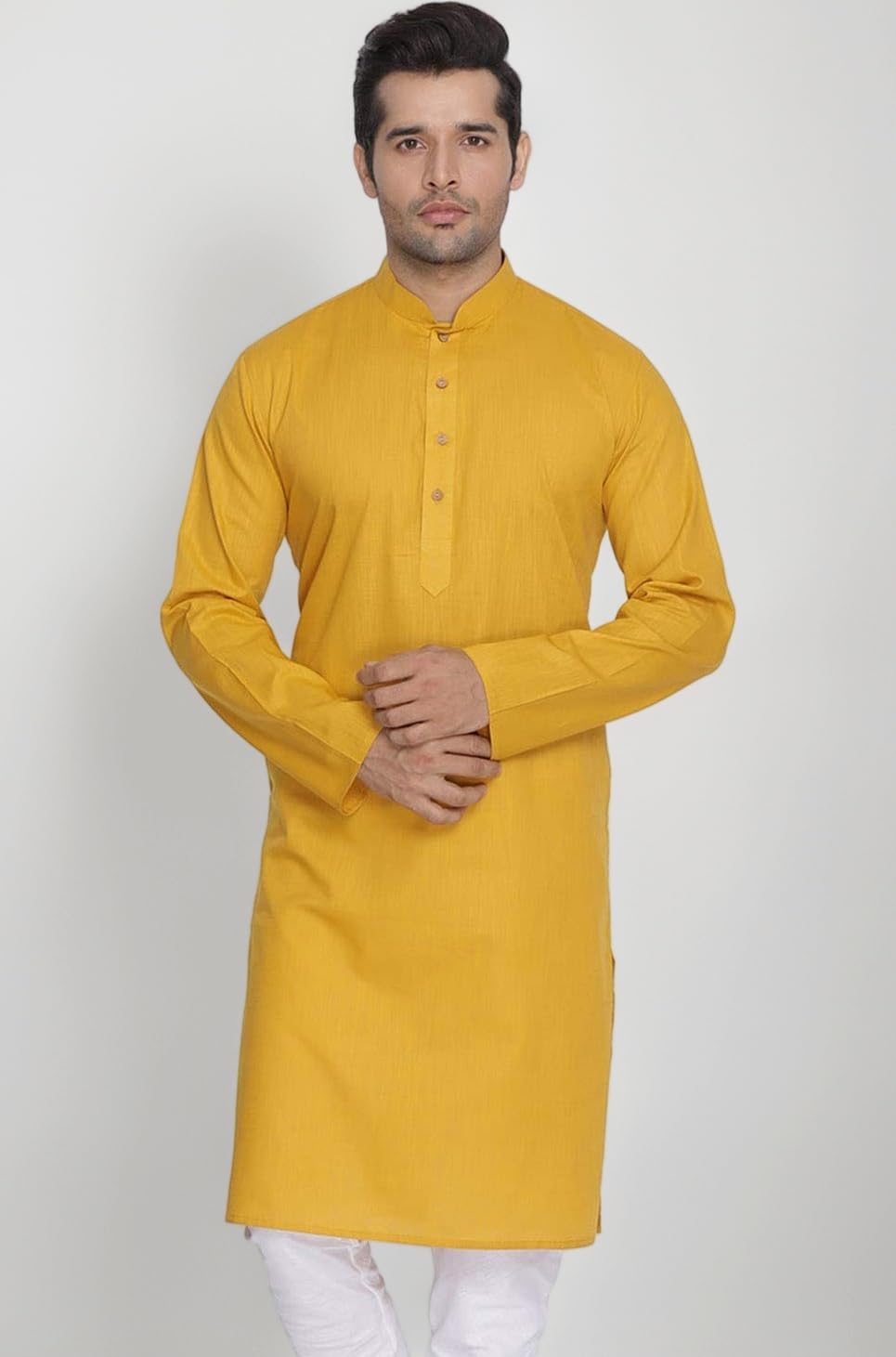VASTRAMAY Mens Cotton Linen Kurta - Timeless Elegance for Festivals & Events | Plain Solid Full Sleeves Mandarin Collar Kurta | Traditional Indian Outfit