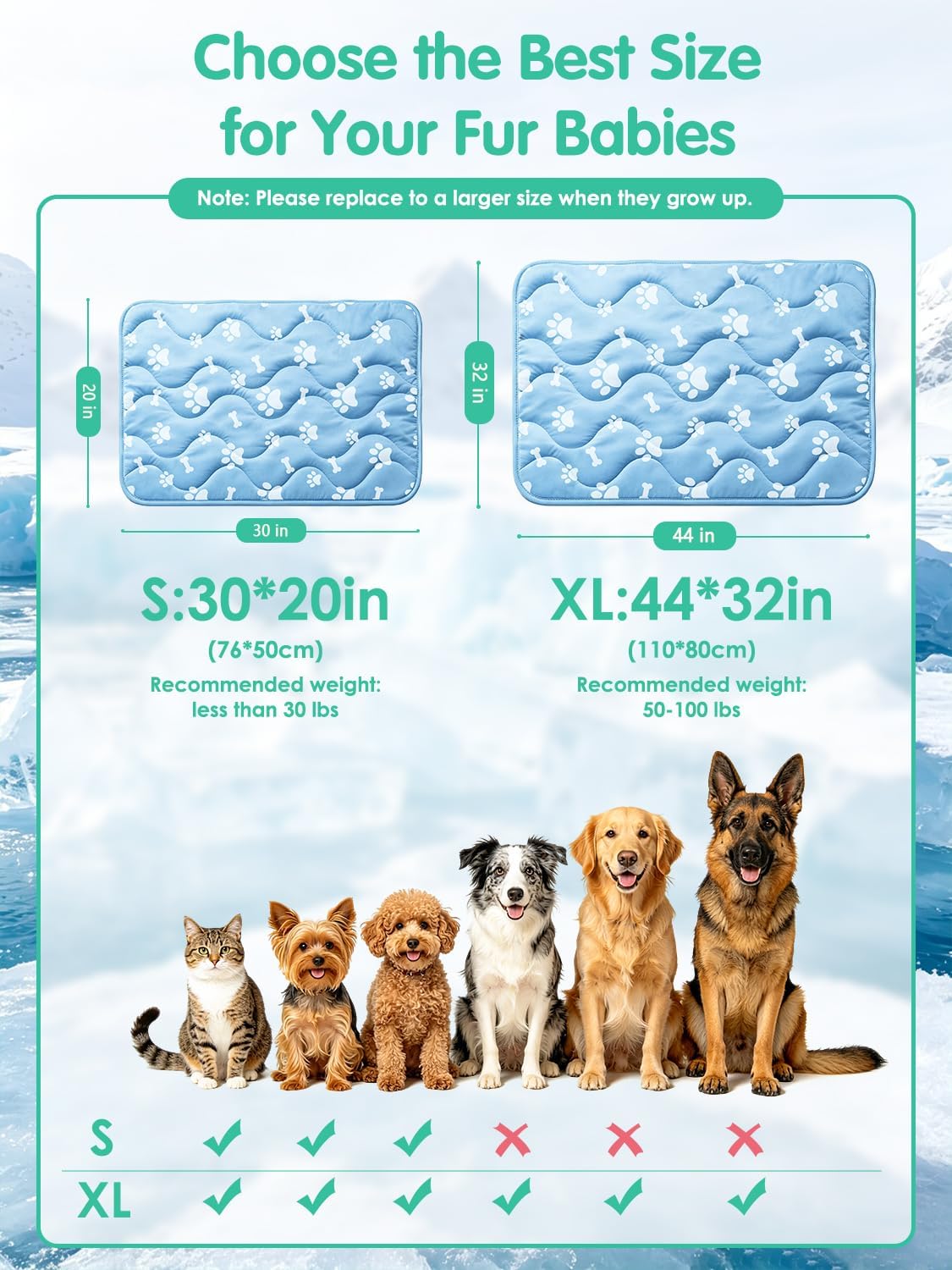 Fuufome 44" x 32" Dog Cooling Mat for Large Dogs, Color-Changing Arc-Chill Tech (Q-Max>0.5) Pet Cooling Mat, Waterproof & Machine Washable, Rapid Indoor Outdoor Dog Cooling Pad for Summer