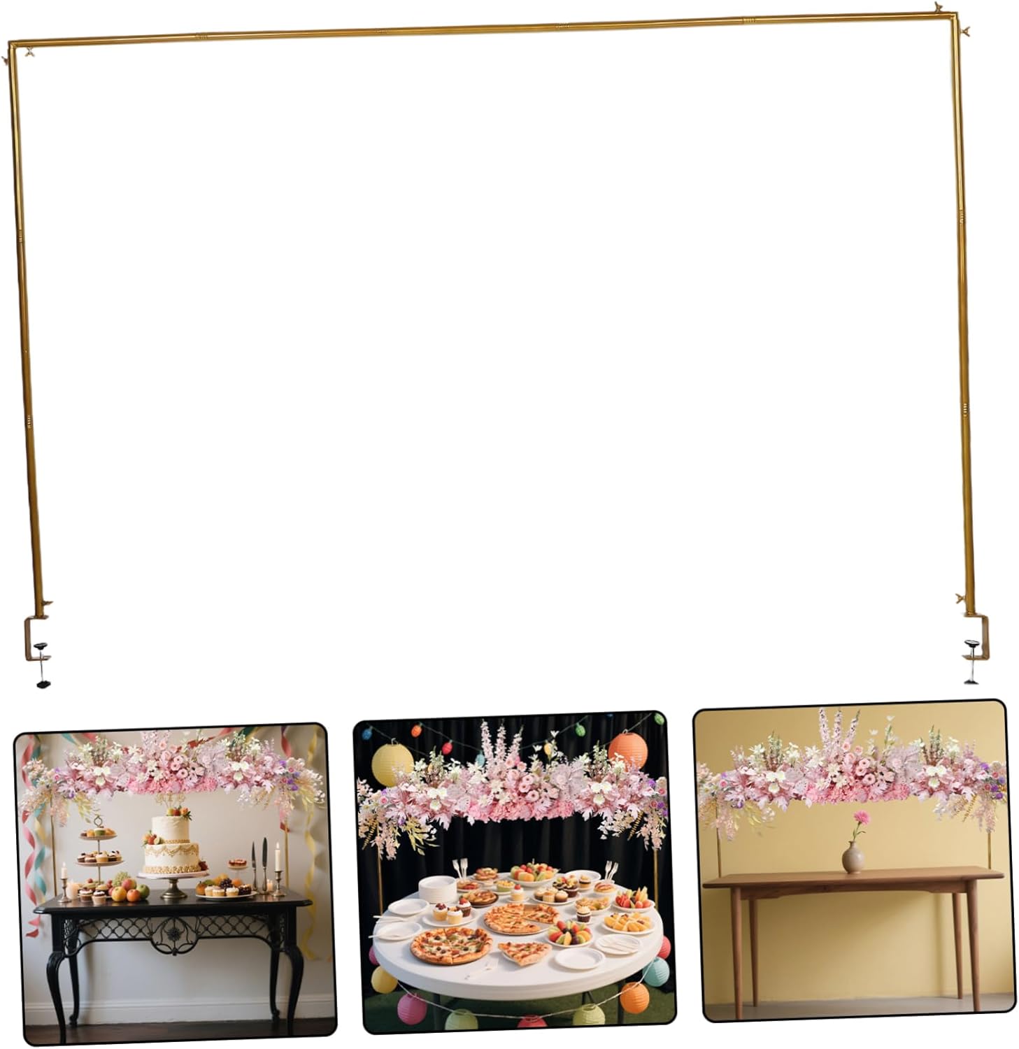 PRETYZOOM Adjustable Table Arch Stand with Clamps Heavy-Duty Metal Organizer for Storage and Decorations for Weddings Parties and Home Office Use