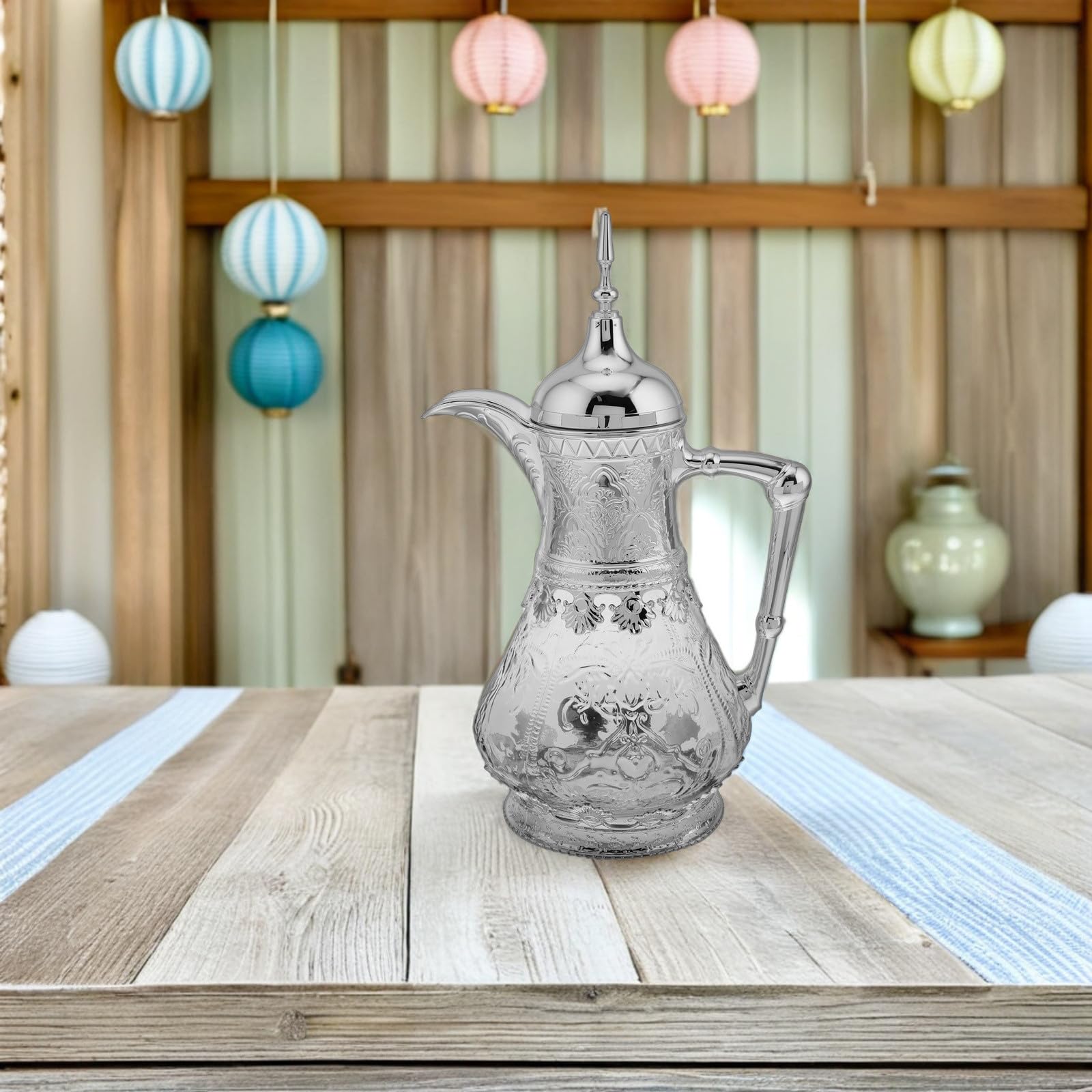 jojofuny Vintage Wasserkrug Glas 1,6l mit Deckel Nahost Design für Kalte Getränke Saft Eistee Karaffe