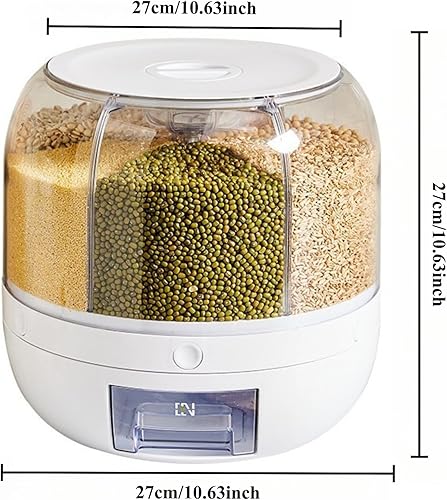 Miniatura 5 de Distribuidor giratorio de granos, contenedor grande de almacenamiento de arroz de 6 rejillas para almacenar arroz, frijoles y comida para gatos
