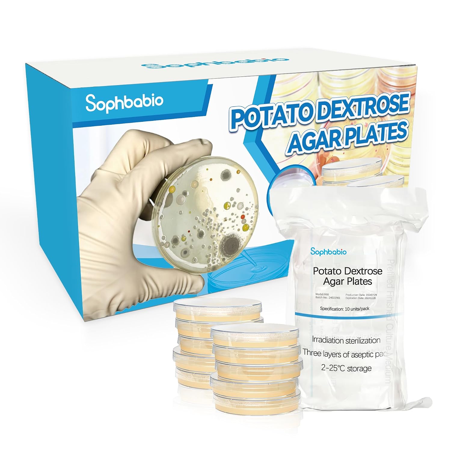 Potato Dextrose Agar(PDA) Plates for Mushroom Cultivation, Mold Detection 10 Pack, and Science Projects – Pre-Poured Petri Dishes