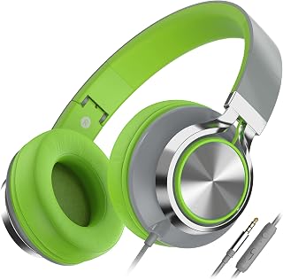 AILIHEN C8 Headphones with Microphone and Volume Control Folding Lightweight 3.5mm Jack Headset for Cellphones Tablets Smartphones Laptop Computer PC Mp3/4(Grey/Green)