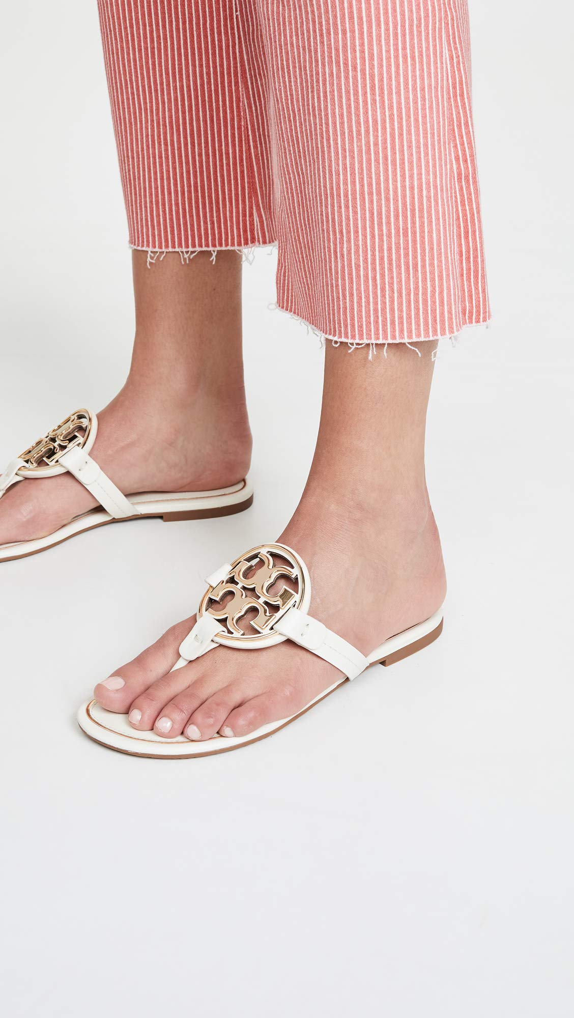 Tory Burch Womens Metal Miller Flip Flops Bleach Gold