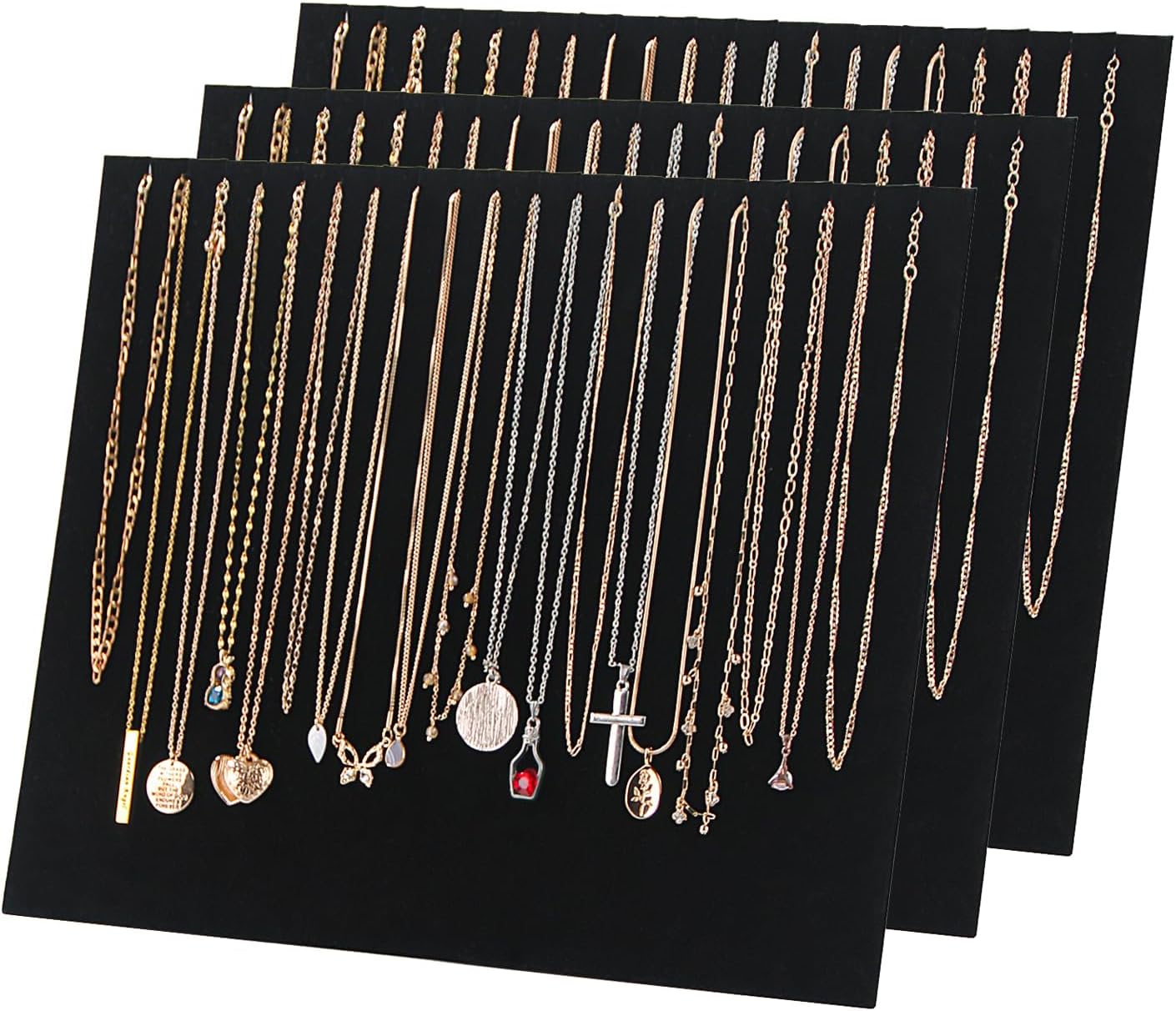 20 Slots Big Necklace Display Board for Selling, Velvet Necklace Jewelry Organizer Stand for Shop Store, Necklace Hanger Holder Rack for Show (3pc Black)
