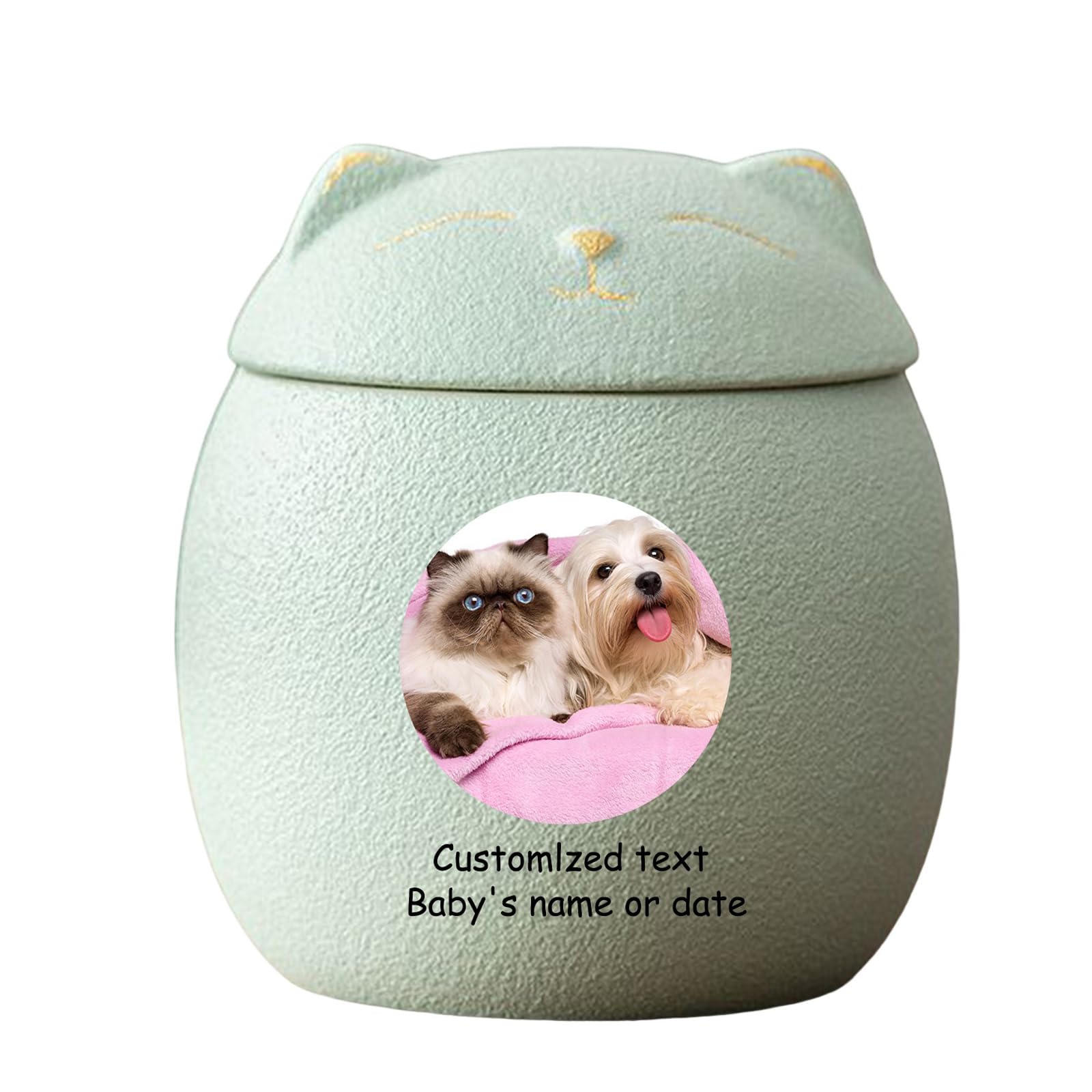 WXMYOZR Cat Urns for Ashes Personalized, Custom Pet Urns for Cats Ashes Ceramic Cat-Shaped Urn Pet Cremation Urns Cat Memorial Keepsake Urns,Green,Little