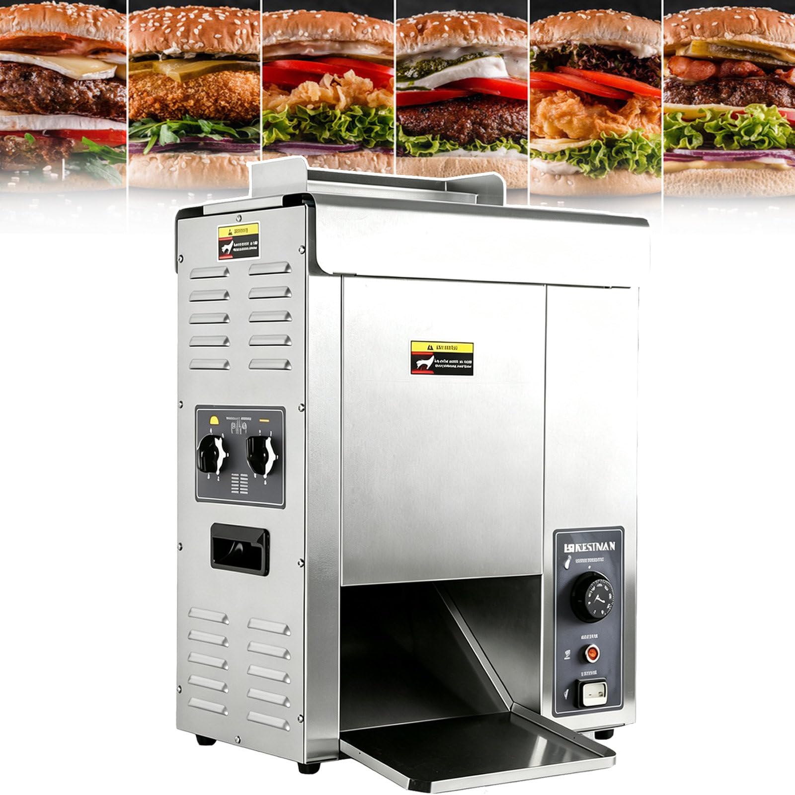 Profesjonalna maszyna do bułek hamburgerowych – automatyczny opiekacz 2000 W, regulacja temperatury i grubości, wydajność 1400 szt./h, zasilanie 220 V (idealny do barów i kawiarni)