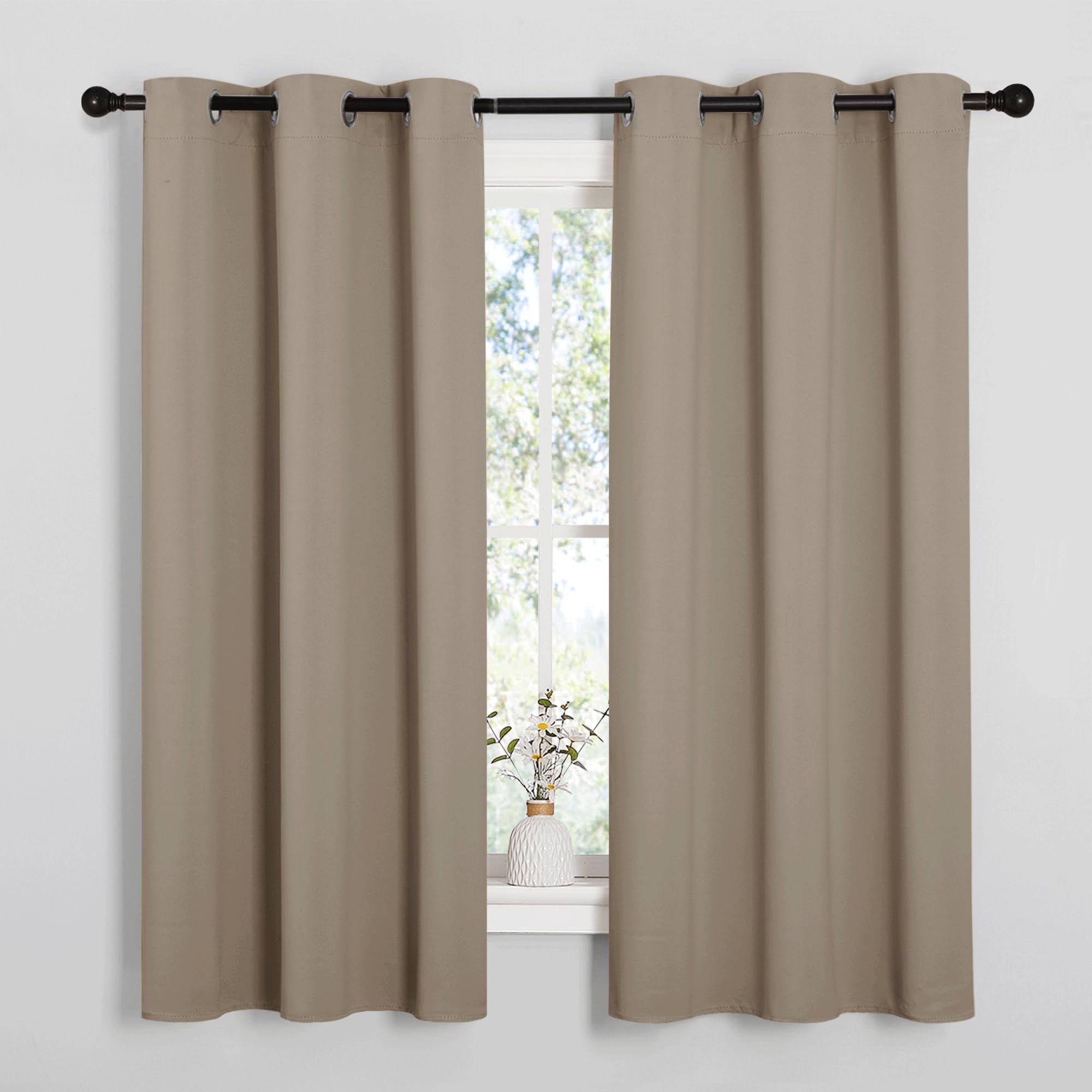 NICETOWN Blackout Curtains &amp; Drapes for Bedroom, Taupe, W34 x L40, Set of 2, Triple Weave Grommet Top Thermal Insulated Light Blocking Panels for Bathroom/Living Room