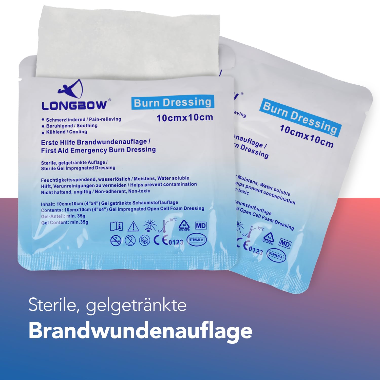First Aid Only Brandwundenauflagen 10 Stück | 10er Packung Gel-Wundverband für Verbrennungen 10 x 10 cm | Einzeln & steril verpackt | Schmerzlindernd, beruhigend, kühlend | P-91400 00