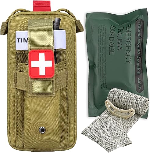 IFAK - Kit de trauma pequeño (vendaje israelí + bolsa), soporte para torniquete portátil IFAK Kit médico táctico de primeros auxilios, kit de
