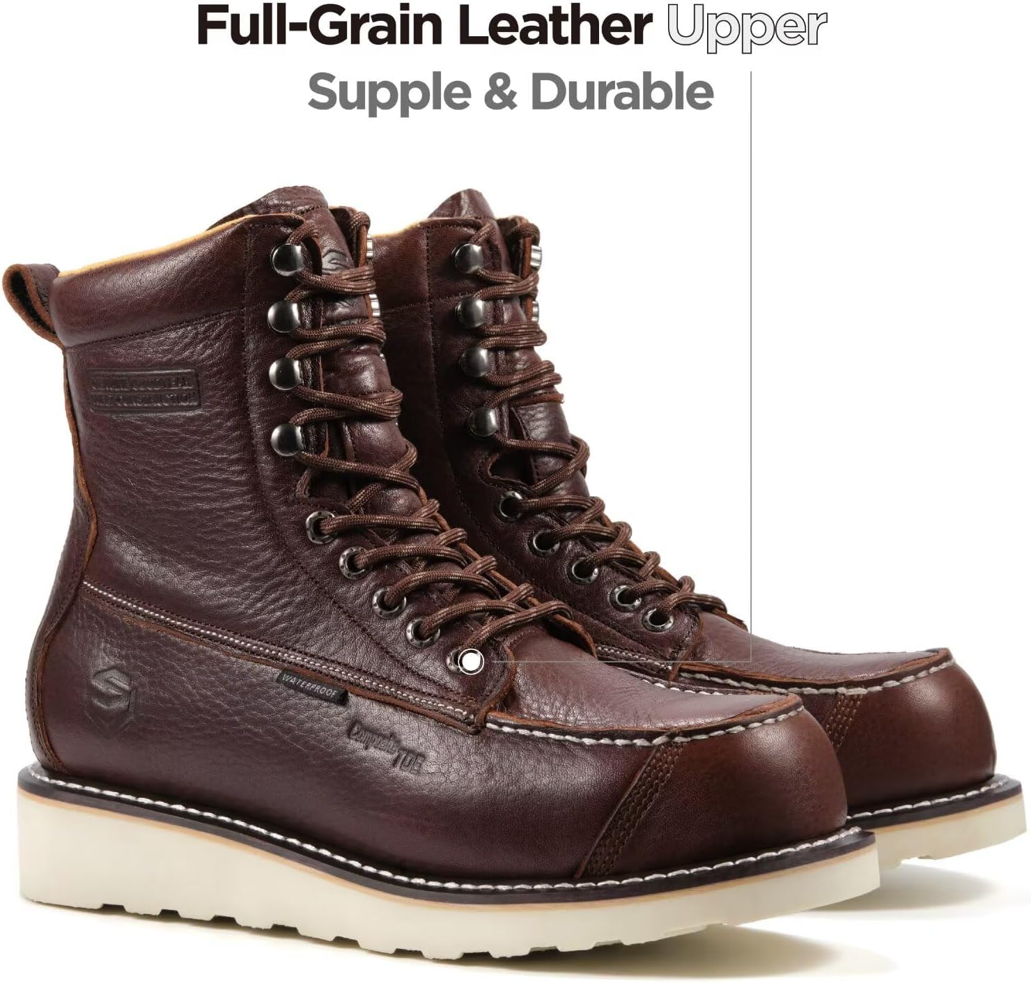 SUREWAY Mens 8" Heavy Duty Waterproof Work Boots for Men - Composite Toe,EH Construction Industrial Safety Leather Boots,GoodyearWelt,Lace Up Wedge Moc Toe,Oil/Slip Resistant Comfortable Outsole - Image 4