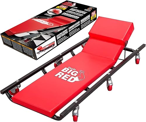 Torin TR6452 Banco trepador para tiendagaraje con rodillo de 6ruedas Carro mecánico acolchado con apoyacabezas ajustable de color rojo