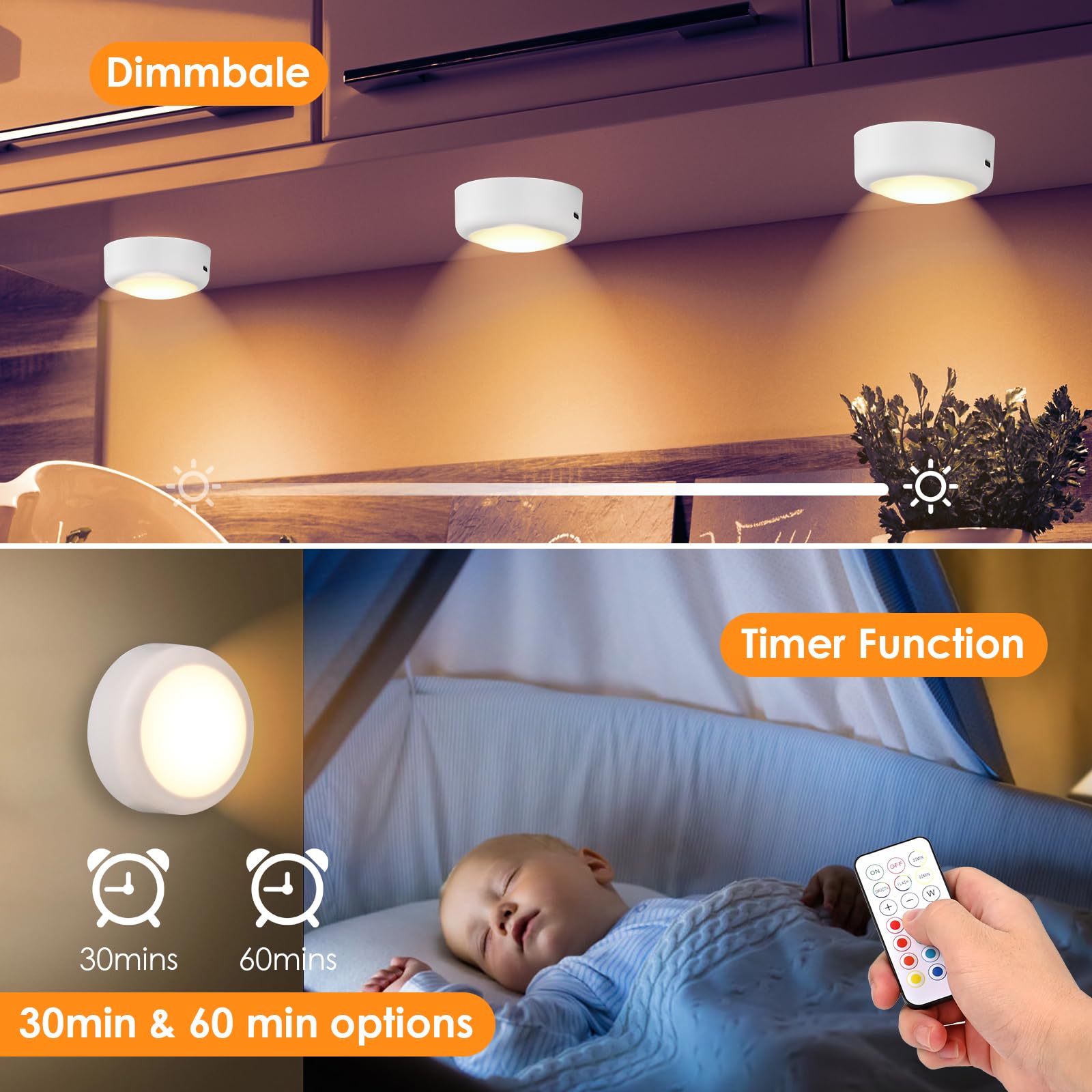 Vankarr Lot De 6 Spots LED RGB Rechargeables - Avec Télécommande | Pour Armoire, Vitrine, Déco