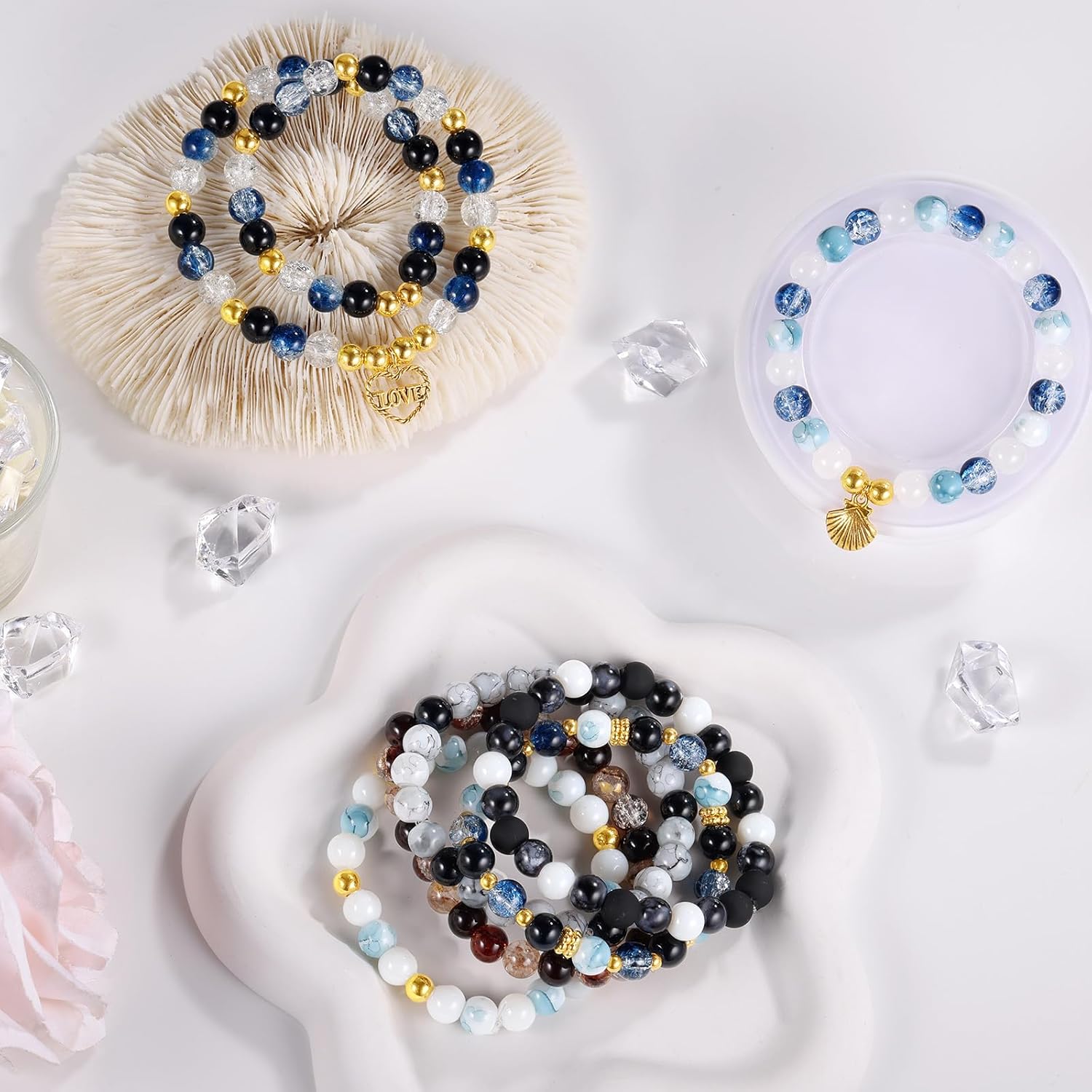 Funtopia 8mm Glass Beads, Neutral Colors Round Marble Loose Beads for Men Women, Jewelry Making Supplies with Spacer Bead and Charms, DIY Bracelets Earrings Necklaces Crafts (24 Colors) - Image 5