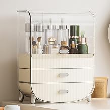 Desktop Cosmetic Organizer with 2 Drawers Plastic Makeup Storage Box for Vanity Countertop Skincare Organization Top