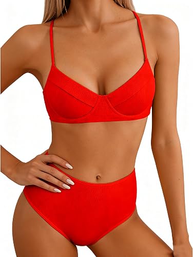 Jolefille Underwire Bikini Sets for Women High Waisted Swimsuits Tummy Control R