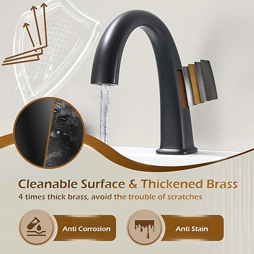 Miniatura 20 de Grifo de bañera de latón con cuello de cisne, grifo de bañera de baño de oro cepillado, montaje en cubierta, 3 agujeros, juego de grifos de bañera