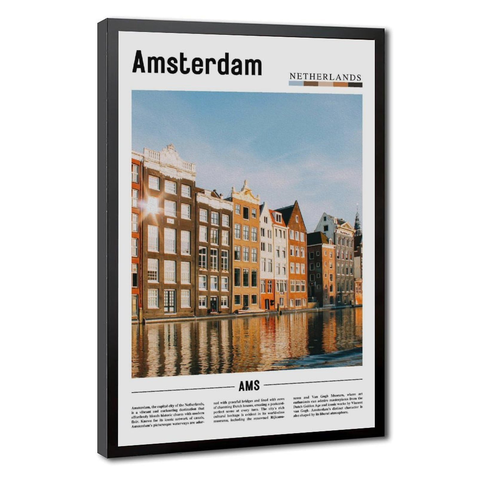 Wcyb Black Frame Amsterdam Netherlands Landscape Travel Posters Prints Canvas Deco Paintings Wall Art Hangable Frame 8" L X 12" W