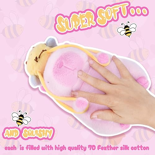 Miniatura 3 de Peluche estilo kawaii de capibara de 9 pulgadas, con mochila de abeja, bonita almohada de peluche de capibara rosa para niños y adultos