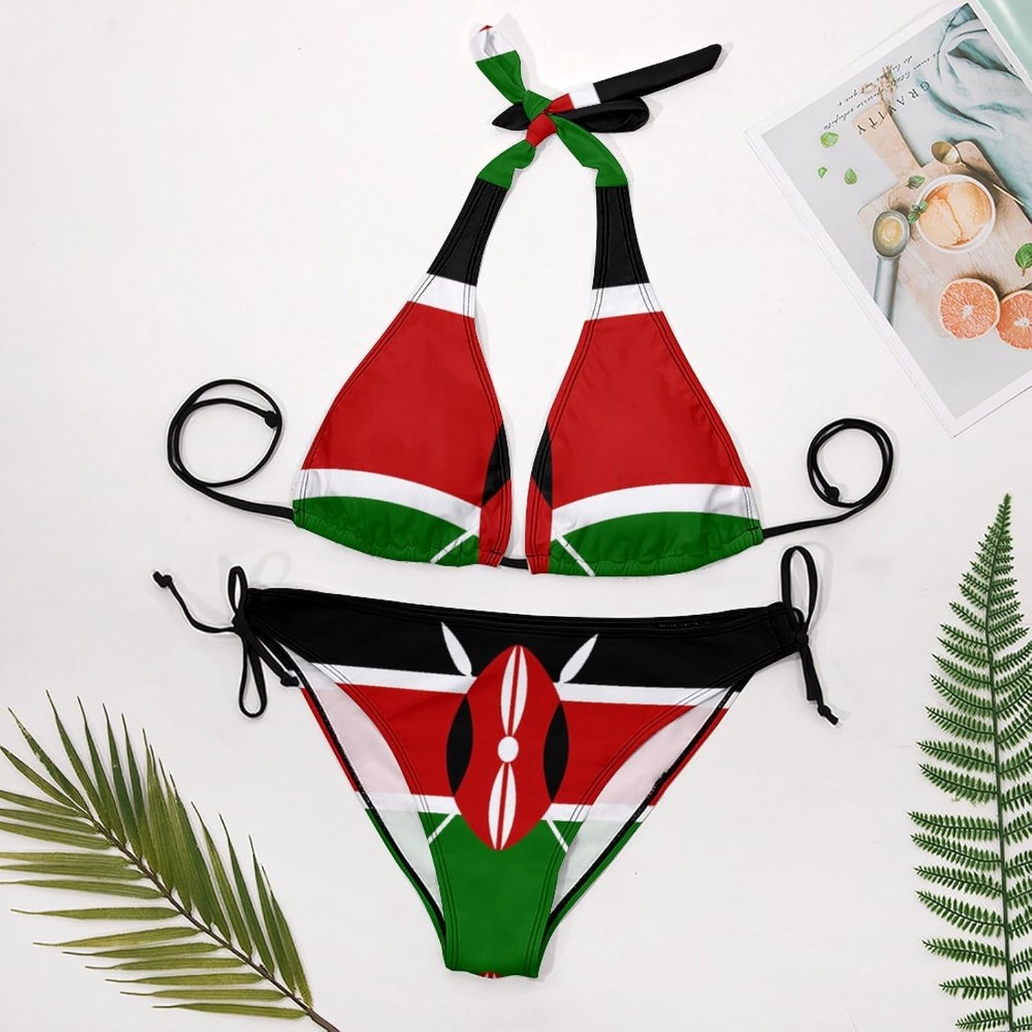 Kenya Flag Novelty Women's 2 Piece String Bikini Set Swimsuits Bathing Suit Swimwear